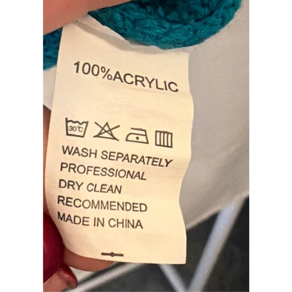 Knit Snow Leopard Sleeve Women’s Turquoise Crewneck Sweater Size M Retro Vibe - Picture 5 of 5